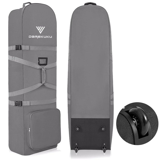 DAREKUKU Golf Travel Bags for Airlines with Adjustable Support Rod and Detachable Shoulder Straps, Soft Foldable Golf Club Travel Covers, 900D Heavy Duty Oxford -Universal Size