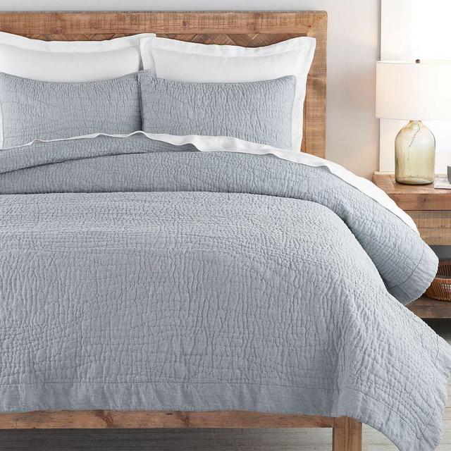 Chambray Belgian Flax Linen Handcrafted Quilt, Full/Queen