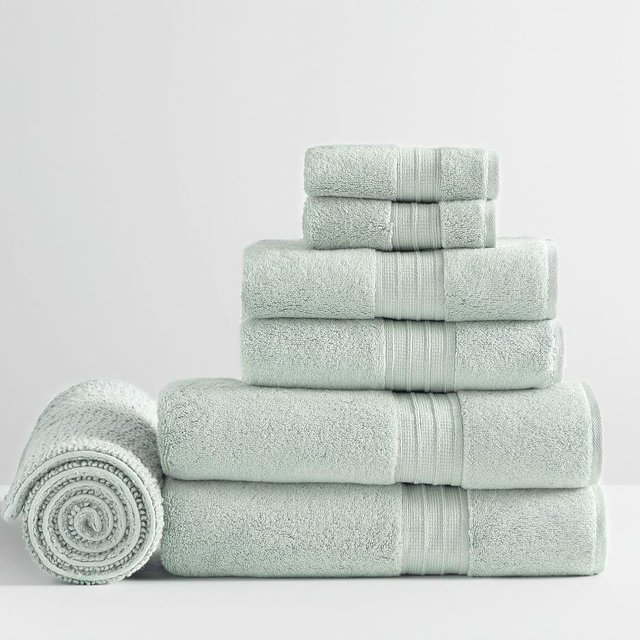 Porcelain Blue Hydrocotton Organic Bath/Hand/Washcloth/Bath Mat, Set of 7