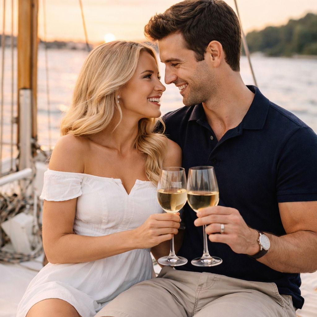 Thomas and Victoria on the family sailboat off the coast of Hyannis Harbor, doing some evening sunset watching