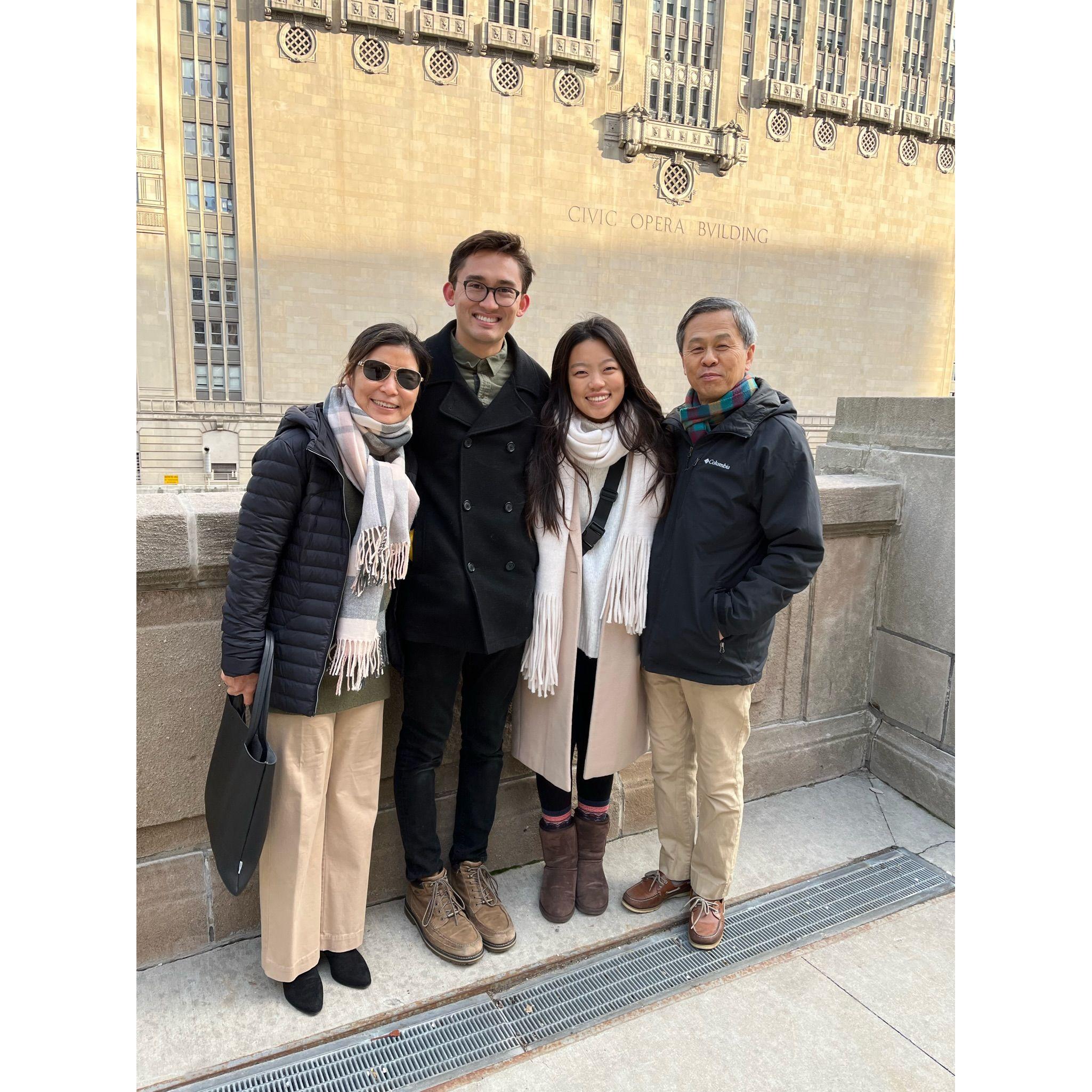 Outside the Chicago Civic Opera with Suzie’s parents!