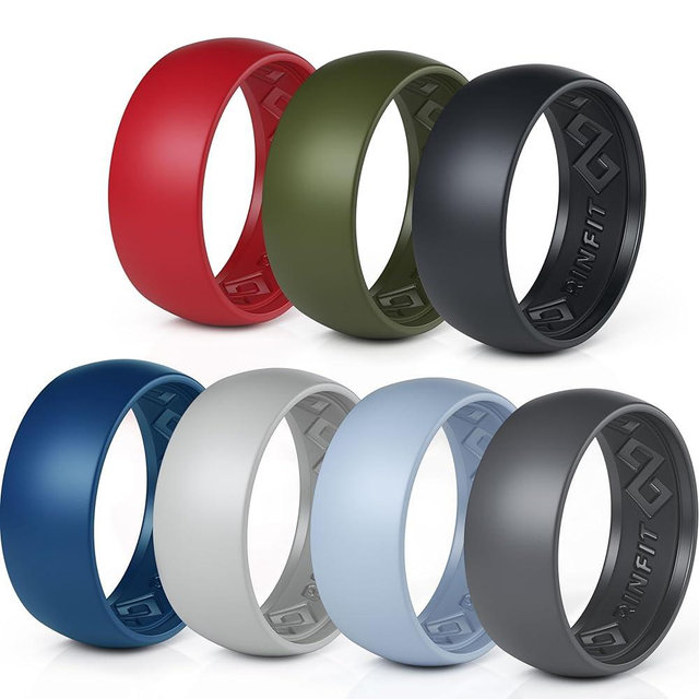 Rinfit Silicone Rings for Men 9mm Wide, 2mm Thick - Mens Silicone Wedding Bands - Step Edge, Rubber Ring for Sports & Workout - Patented Design