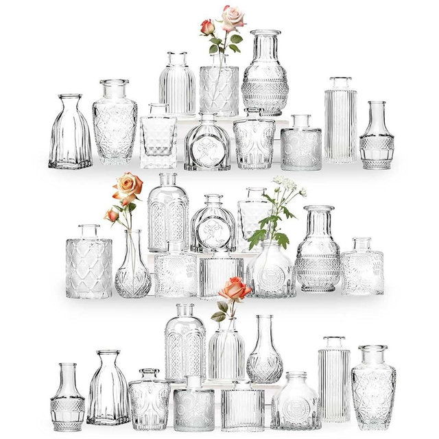Sawoake Mini Bud Vases Set of 32 As Wedding Centerpieces for Tables,Clear Bud Vases for Flowers,Small Flower Vases Suitable for Birthday Party,Anniversary,Wedding Reception,Baby Shower (Clear, 32PCS)