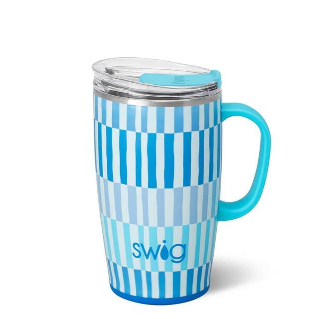 Swig Life 18oz Travel Mug, Insulated Tumbler with Handle and Lid, Travel Coffee Mug, Cup Holder Friendly, Stainless Steel 18 oz Tumbler, Reusable Insulated with Lid (Glacier Stripe)