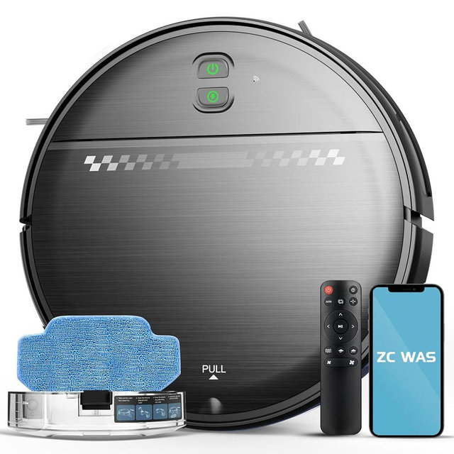 ZC WAS Robot Vacuum and Mop Combo, 2-in-1 Robot Vacuum Cleaner, Perfect for Pet Hair, Hard Floor and Carpet, Anti-Bump, Anti-Fall, App, Voice and Remote Control