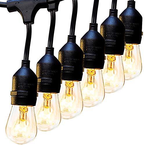 2 Pack 48 FT Outdoor String Lights Commercial Great Weatherproof Strand Edison Vintage Bulbs 15 Hanging Sockets, UL Listed Heavy-Duty Decorative Café Patio Lights for Bistro Garden