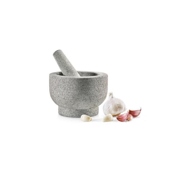 NutriChef 6'' Original Mortar and Pestle Set - Heavy Duty Unpolished Granite, 2 Cups Capacity