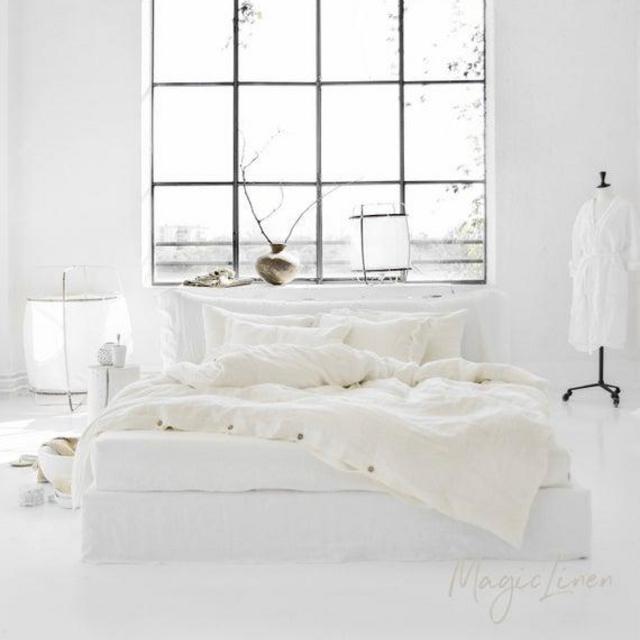 Linen bedding SET in Optical White or Off-White. Linen duvet cover set + 2 pillowcases. Stone washed linen bed set. King / Queen duvet sizes