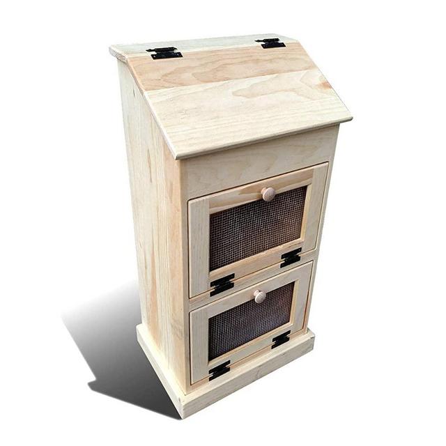 Peaceful Classics Potato Storage – Wooden Bread Storage – Decorative Potato and Onion Storage Bin - Potato Bin with Grocery Section – Wooden Vegetable Storage with Lid (Unfinished)