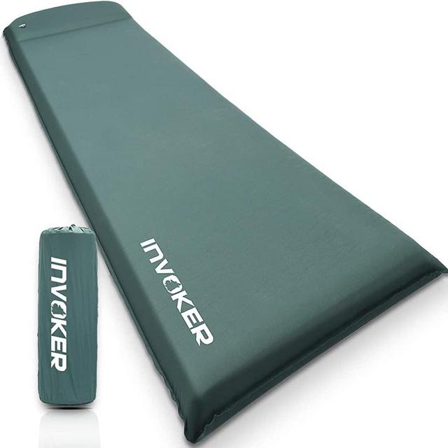 INVOKER Camping Sleeping pad – 3inch UltraThick Elasticity Foam Fast Self-Inflating Insulated Durable Camping Mat with Pillow for Tent Backpacking Traveling and Hiking Air Mattress-Camp Sleep pad