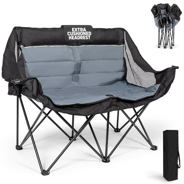 Double Camping Chair, Camping Loveseat, Camping Couch, Head and Neck Padded Camping Chair, Portable Couch with Carry Bag, Supports over 500lbs