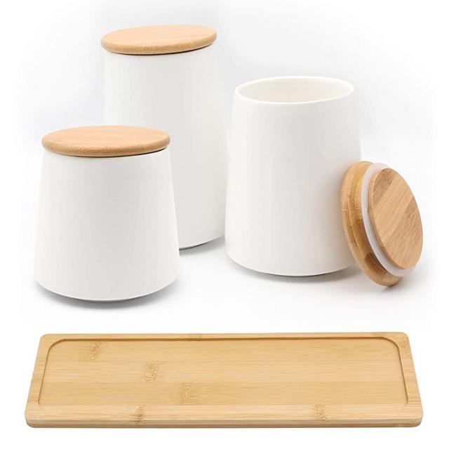 ManRule Food Storage Containers with Lids Airtight Ceramic Kitchen Canisters Set for Coffee Dry Food Storage Pack of 3 (White)