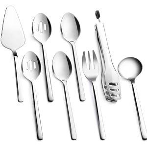 KINGSTONE Large Hostess Serving Utensils Set, Stainless Steel, Mirrored Finish, Set of 8
