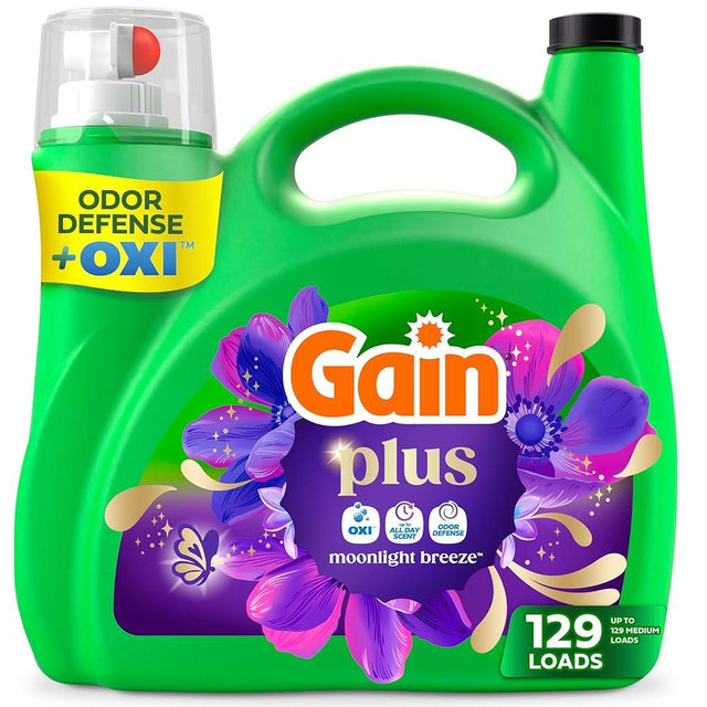 Gain Plus Liquid Laundry Detergent, Cleaner, Fresher, Now with Oxi, Moonlight Breeze Scent, 170 fl oz, 129 Loads