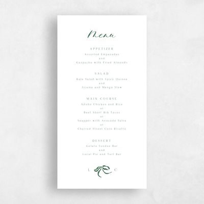 White Wedding Menu - Quinn