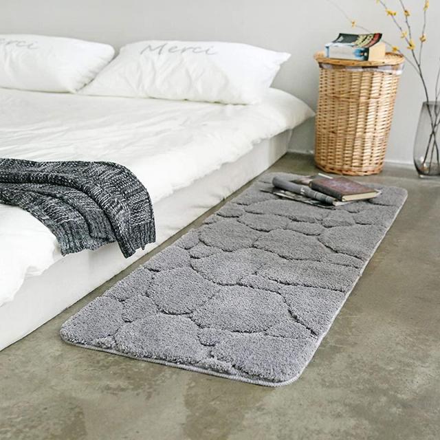 Chaseyoung 3D Carved Bathroom Rug 55"x20" Grey Stone Water Absorbent, Ultra Soft Shower Bath Mats for Bathroom Non-Slip Machine Washable for Doorway/Kitchen/Bathroom/Laundry Room/Bedroom