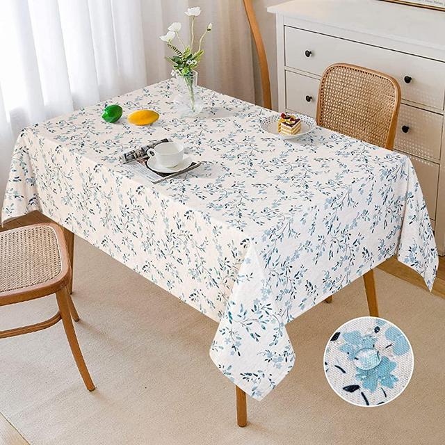 MYSKY HOME Rectangle Table Cloth 60x84 Inch - Spring Summer Floral Tablecloth, Waterproof Linen Fabric Oblong Table Cloth for Kitchen Dining Tablecloth for 4 Feet Table Blue, Small Blue Flower Design