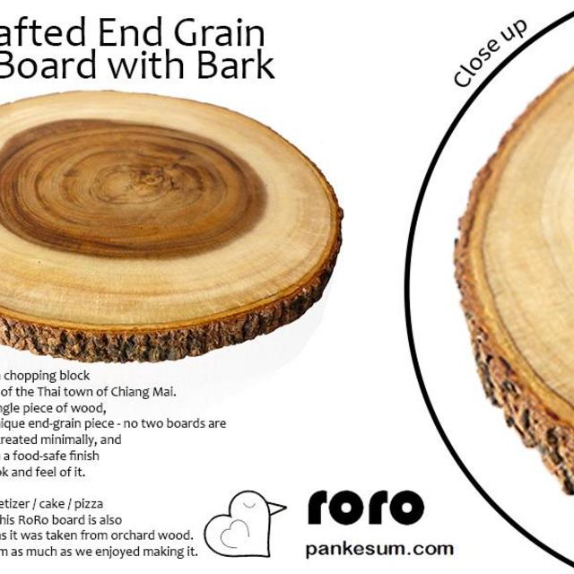 RoRo Hand Crafted End Grain Cutting Board with Bark Made From Sustainable WoodCart...