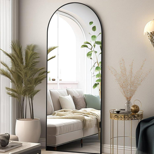 Floor Mirror, 64"x21" Black Full Length Mirror, Arched Mirrors Full Length, Freestanding Mirrors, Arch Floor Length Mirror with Thin Aluminum Frame Hanging or Leaning, Wall Mounted Mirror for Bedroom