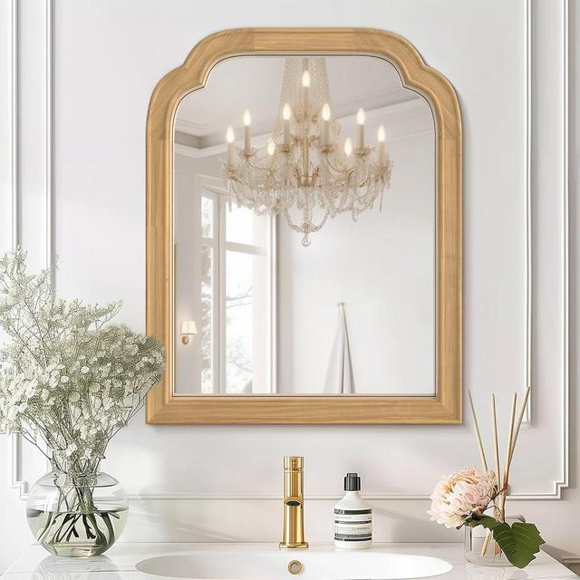 HOMECOOKIN Wood Bathroom Mirrors for Wall Mounted, 16" x 20" Rustic Wood Frame Wall Mirrors Decorative for Living Room or Bedroom Vanity Mirror (Natural) B