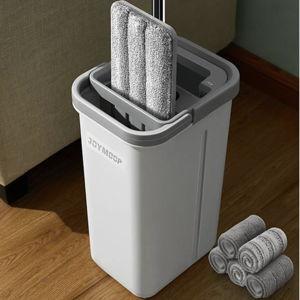 Mop and Bucket Set, Hands-Free Flat Floor Mop and Bucket, 5 Washable Microfiber Pads, Wet and Dry Use, Ideal for Household and Commercial Floor Cleaning