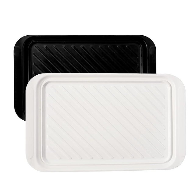 TP Serving Trays with Handles, Melamine Grill Prep and Serving Platters for Outdoor, Parties and BBQ Dishwasher Safe Food Tray, Set of 2, White and Black