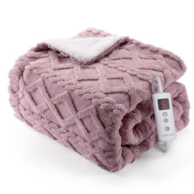 CAROMIO Heated Throw Blanket - Thick Tufted Sherpa Electric Blanket Throw with 10 Heating Levels and 10 Time Settings, ETL Certified Machine Washable Fast Heating Blanket Throw 50"×60", Dusty Pink
