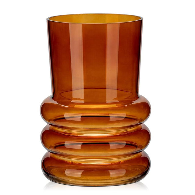 Amber Glass Flower Vase, 7" x 4.7" Thickened Hydroponic Flower Vase Modern Geometric Glass Vase for Home Living Room Wedding Centerpieces Office Table Decor