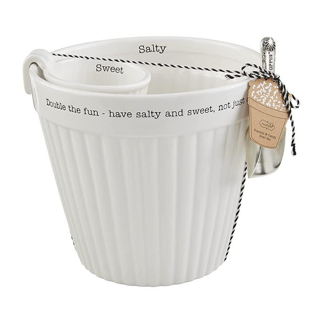 Mud Pie Circa Popcorn and Candy Bowl, White, 7.75" x 5.75" dia