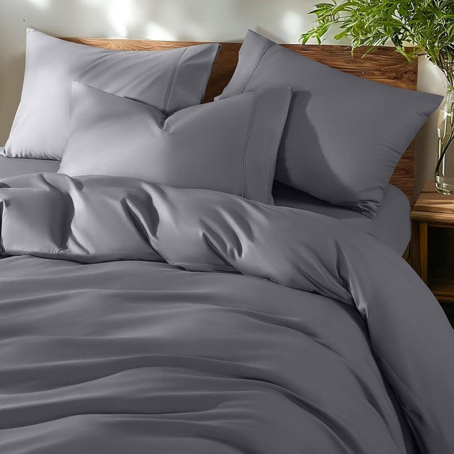 Shilucheng 100% Cotton King Size Duvet Covers - 600 Thread Count, Luxury Sateen Weave Egyptian Cotton Comforter Cover with Zipper Closure & Corner Ties，Hotel Bedding Duvet Covers 3 Piece (Dark Grey)