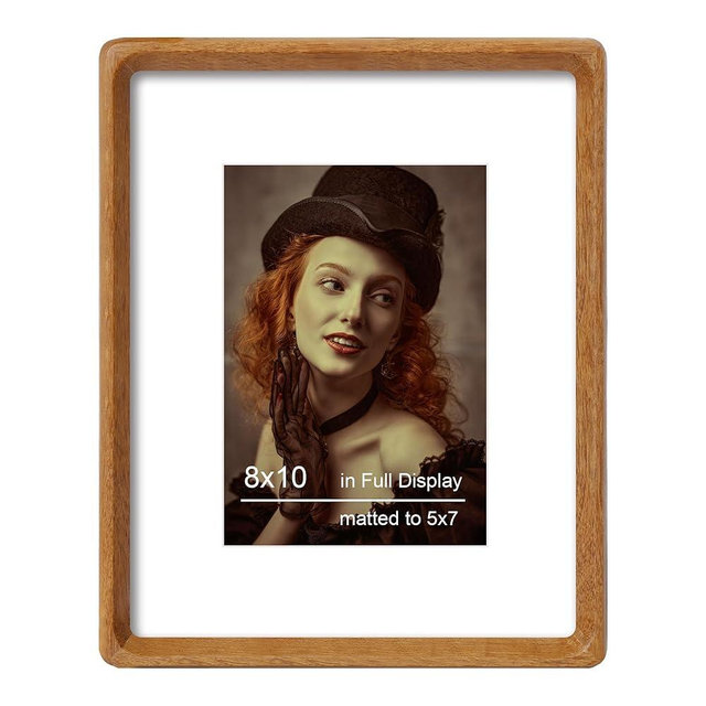 THKRLOF 8x10 Picture Frame Natural Teak Wood with Mat for 5x7, Original Natural Solid Wood 8 by 10 Photo Frames with Tempered Glass Cover for Wall and Tabletop Display