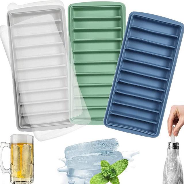 LessMo 3 PCS Ice Cube Tray, Long Ice Stick Tray Silicone with Lid, Rectangular Narrow Stick, Reusable, Flexible, Easy Release, for Small Mouth Sport Bottles, Juice Bottles, Cocktail Parties