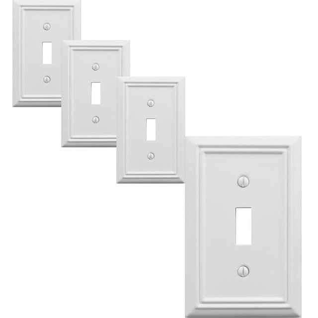 OKAWYC Single Toggle Light Switch Cover Adler Metal Wall Plate, 4-Pack White 1 Gang, Light Switch Cover Decorative Wallplate, Durable