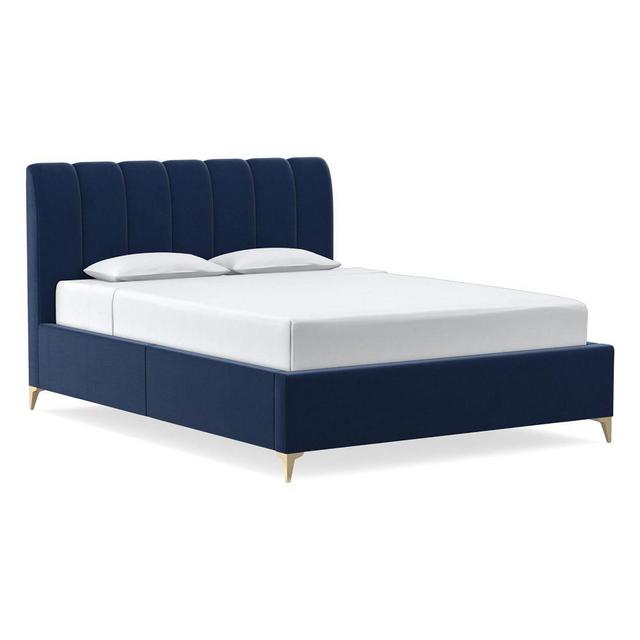 Andes Vertical Tufted Storage Bed, King, Performance Velvet, Ink Blue, Light Bronze