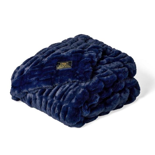 Minky Couture Hugs Blanket - Extra Plush Blanket for Premium Gifting - Stretchy Bubbled Cozy Throw - Silky Smooth - Durable & Machine-Washable - Travel-Friendly - Adult, Navy