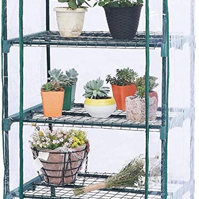 Worth Garden 4 Tier Mini Greenhouse - 63'' H x 27'' L x 19'' W - Sturdy Portable Gardening Shelves with PVC Cover - Small Green House Use in Indoor & Outdoor for Plants Flowers