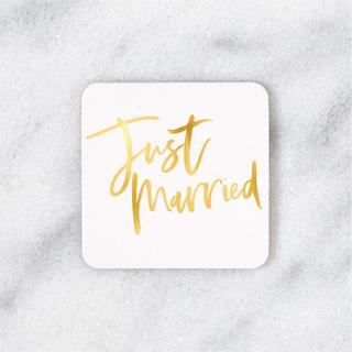 Bold Brush Just Married Square Coaster, Set of 50