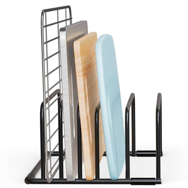 VELKPRO Space-Saving Cutting Board Organizer Rack - 5-Slot Compact Holder for Kitchen Countertop Storage