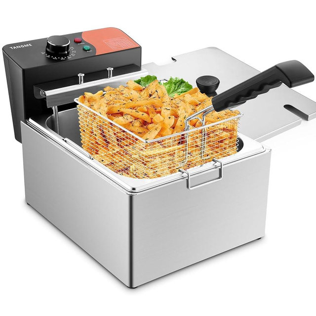 TANGME Deep Fryer with Basket, 1700W Electric Countertop Fryer 10.35QT Stainless Steel Oil Fryer with Temperature Limiter for Home Kitchen and Restaurant