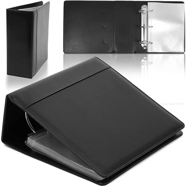 Playbill Binder - 10 x 9.5 in, 4-Inch Spine, 3-Ring, Black Leatherette Cover - Folder with 30 Plastic Sleeves - 2 Pockets Per Sleeve
