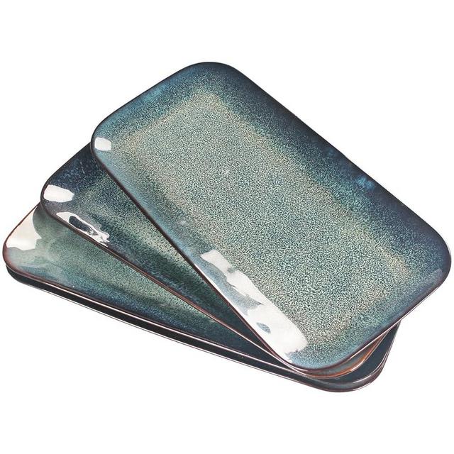 jinsongdafa Serving Platters Set of 4, Rectangular Serving Plates, Serving Trays for Entertaining Party, Microwave,Oven,Dishwasher Safe,Kitchen Dinnerware, Blue reactive glaze 12.7 Inch