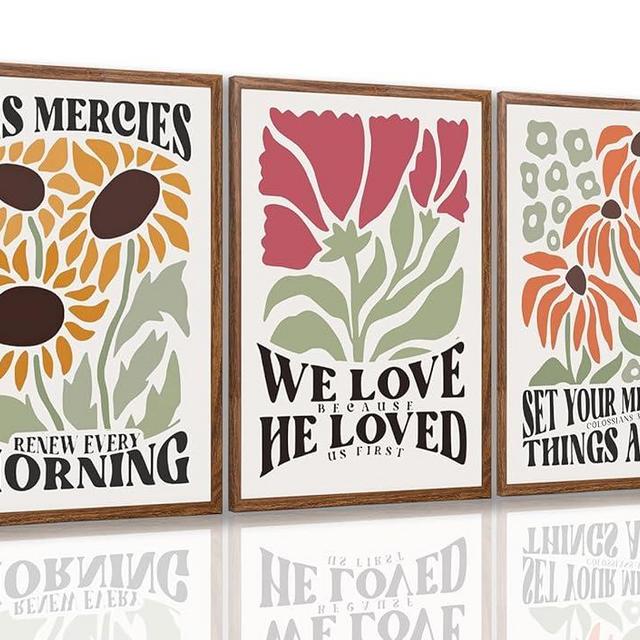 Dytila Framed Christian Bible Scripture Wall Art Set of 3, Flower Marke Pictures Wall Decor Inspirational Paintings Religious Verses Canvas Prints, Artwork for Christian Women & Teen Girls 12x16 in