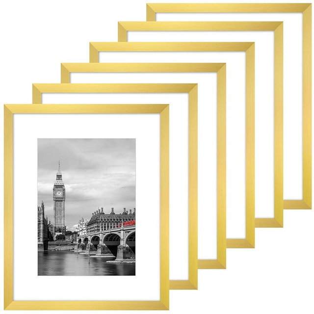 Fixwal 8x10 Picture Frame Set of 6 with Shatter Resistant Plastic Glass, Thin Border and Light Weight Photo Frames for Wall or Tabletop Display, Gift for Mother's Day, Father's Day, Graduation, Gold