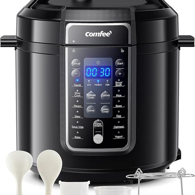 COMFEE’ 9-in-1 Electric Pressure Cooker 14 Presets Instant Multi Cooker Olla de Presion Non-Stick Pot Yogurt Maker Rice Cooker Slow Cooker Sauté Steamer 6 Quarts Black