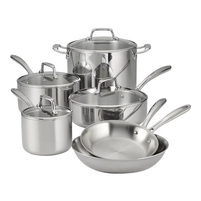 Tramontina Tri-Ply Clad Stainless Steel 10-Piece Cookware Set with Glass Lids, Pots and Pans Kitchen Set, Induction-Ready, Dishwasher-Safe, NSF-Certified