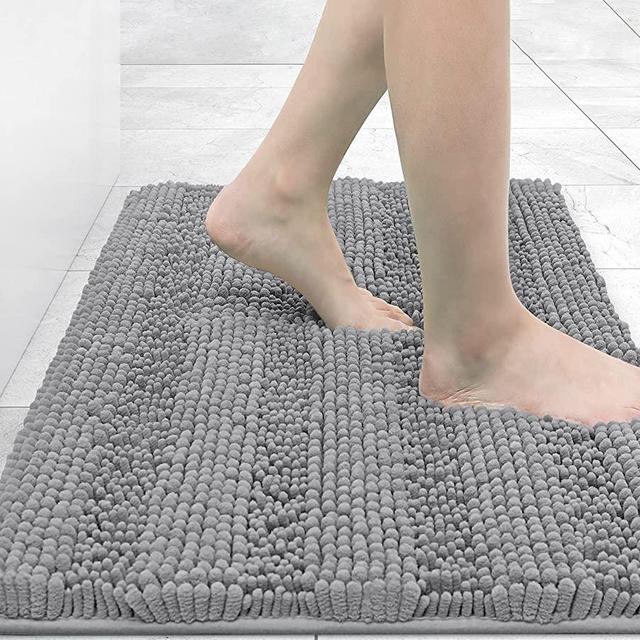 Grandaily Chenille Striped Bathroom Rug Mat, Extra Thick and Absorbent Bath Rugs, Non-Slip Soft Plush Shaggy Bath Carpet, Machine Wash Dry, Bath Mats for Tub, Shower and Bath Room, 16x24, Dark Gray