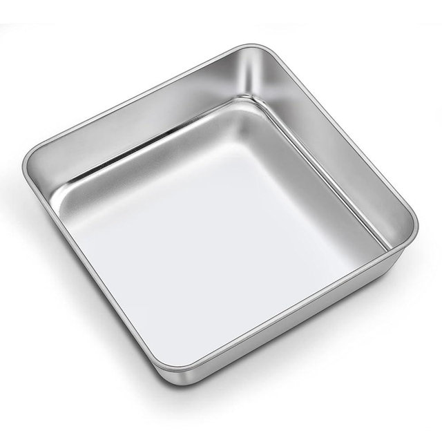 P&P CHEF Square Baking Cake Pans, Small Stainless Steel Lasagna Brownie Pan For Birthday Cake Bread Pie, Non-toxic & Durable, Smooth Rim & Leakproof, Oven & Dishwasher Safe, 9 Inch & 1 Pcs