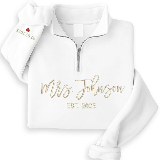 Noni Custom Embroidered Mrs Quarter Zip Sweatshirt, Future Mrs Hoodie, Honeymoon Sweatshirt, Bride Sweatshirts, Best Friend Wedding Egagement Gift, Bachelorette Party Gift
