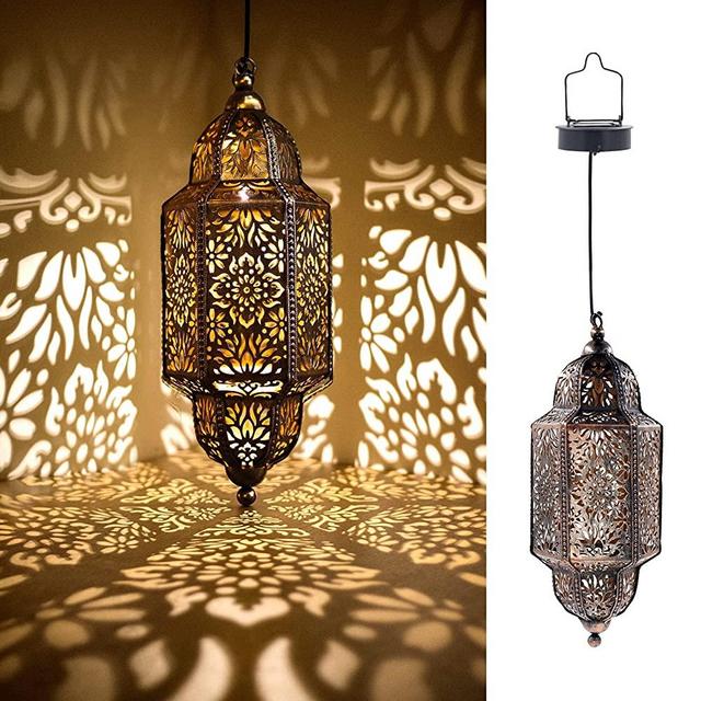 Twinkya Hanging Solar Lights Outdoor Garden Decorative Solar Lantern Waterproof Metal Moroccan Outdoor Decorations for Patio Pathway Yard Porch Backyard Garden Decor (Bronze)
