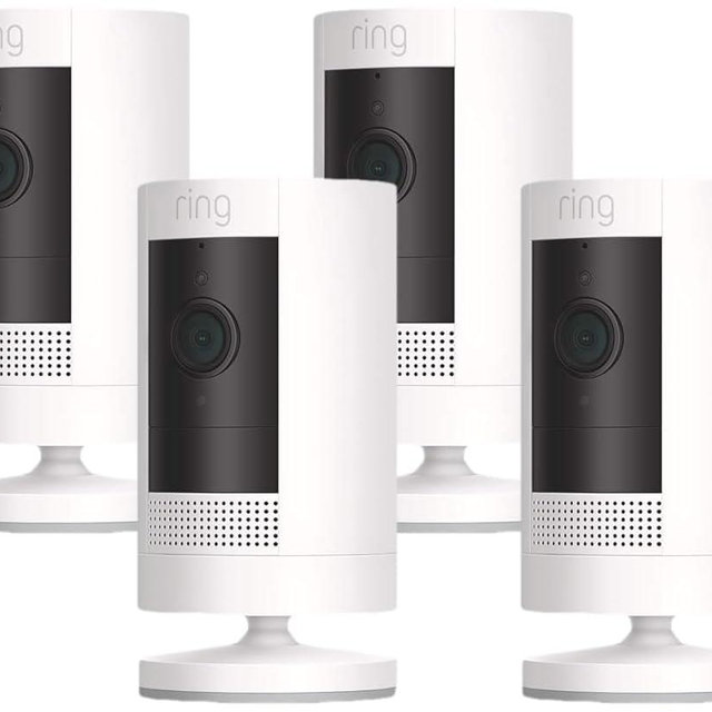 Ring Stick Up Cam Battery | Weather-Resistant Outdoor Camera, Live View, Color Night Vision, Two-way Talk, Motion alerts, Works with Alexa | 4-Pack | White